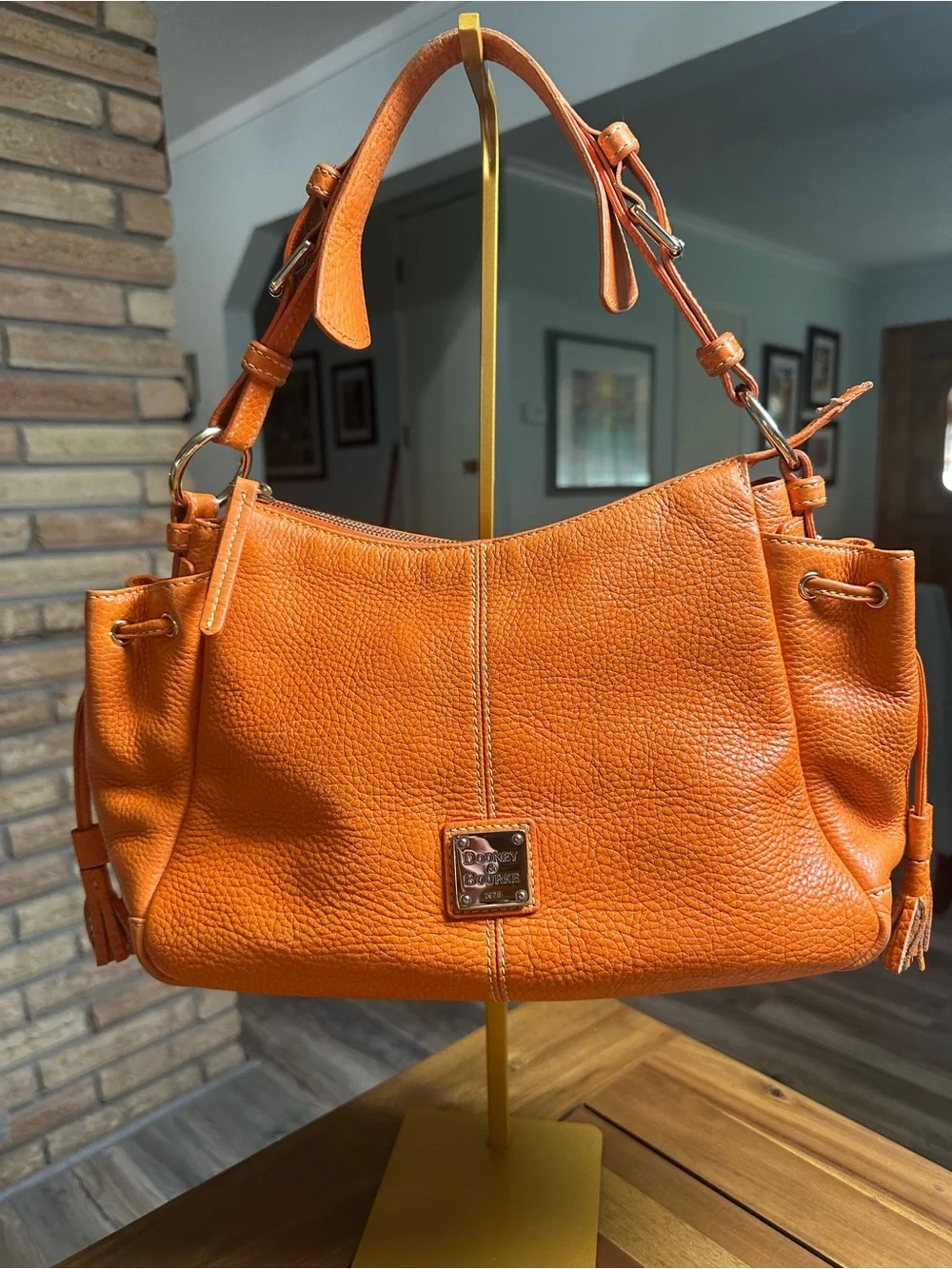 Dooney & Bourke Pebbled Leather Hobo Shoulder Bag in Tangerine